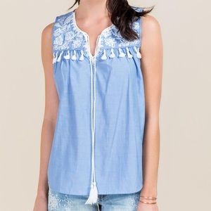 Like New Carmela Embroidered Tassel Top